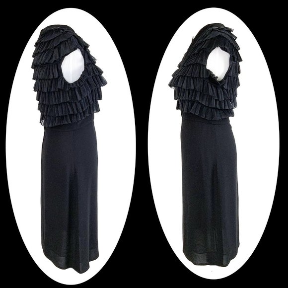 Vintage Badgley Mischka Black Tiered Ruffle Cocktail Party Dress Size 6 - Picture 9 of 16